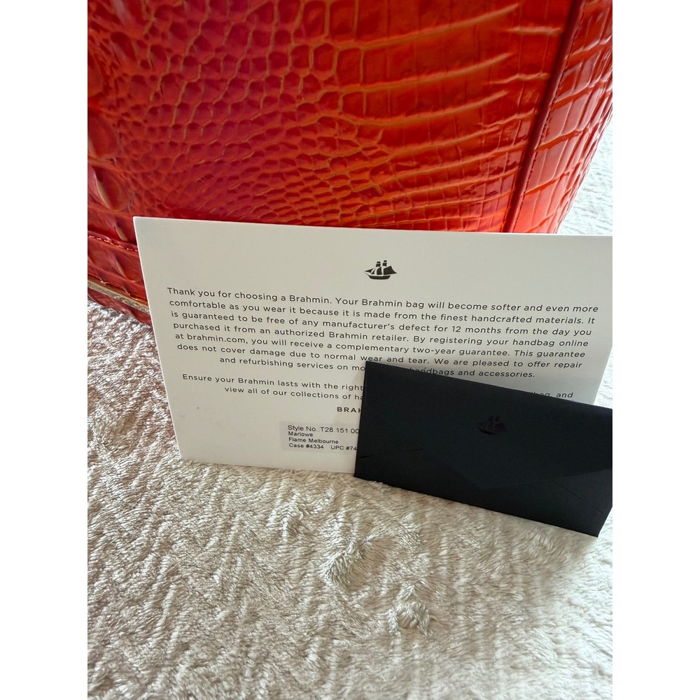 Brahmin Marlowe Flame Melbourne Bucket Bag Crossbody Bright Orange Red - Picture 7 of 16